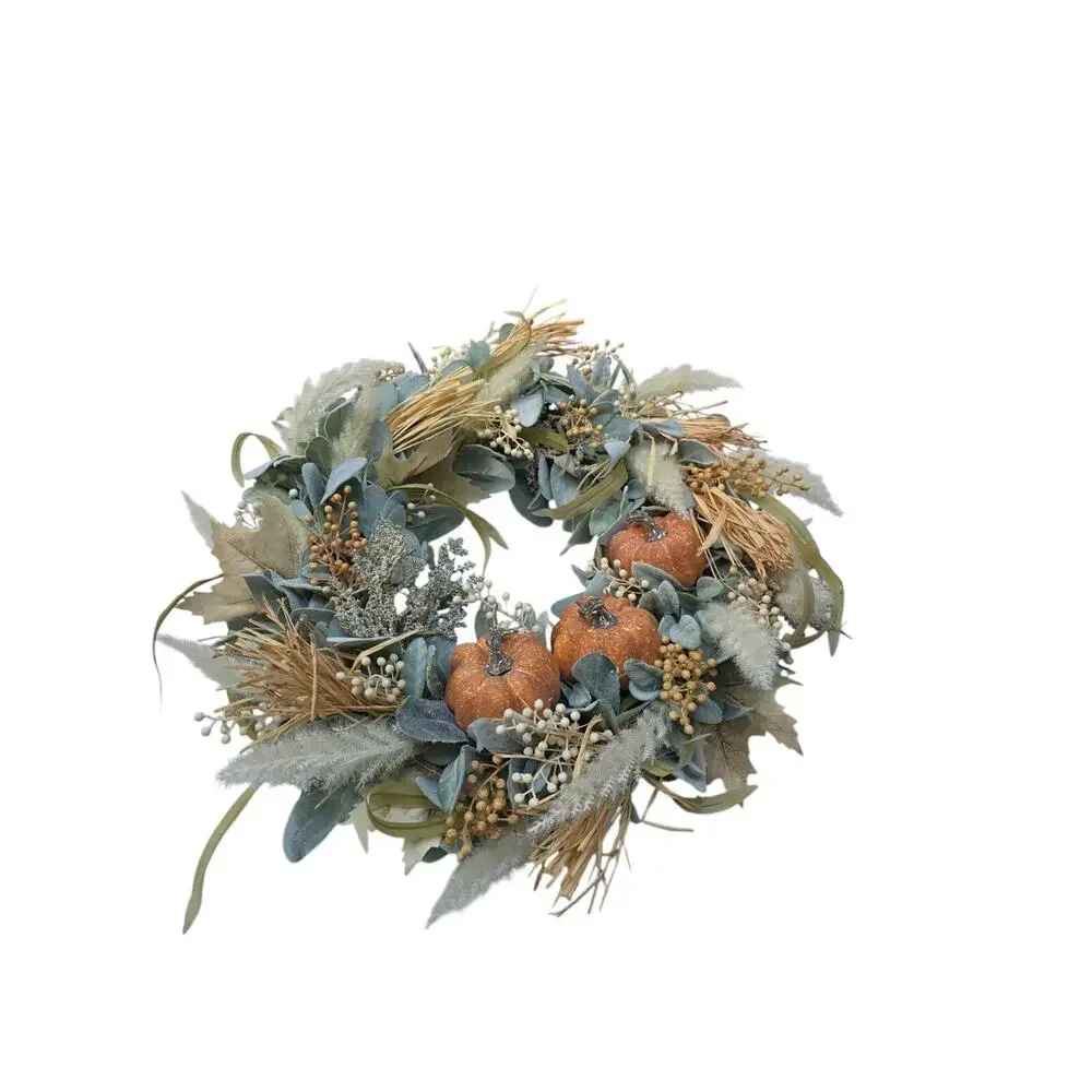 Fall Pumpkin Wreath: Boho Pampas Grass, Neutral Autumn Decor 20